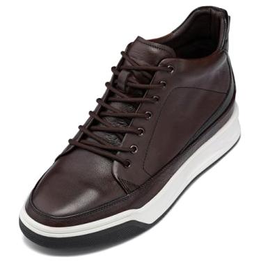 Imagem de CALTO Bota masculina invisível que aumenta a altura – Botas de couro premium com cadarço no tornozelo – 6 cm mais alto, Marrom (Coffee Brown), 44 BR