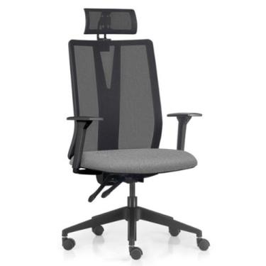 Imagem de Cadeira Escritório Giratória Presidente Flow F02 Base Preta Linho Cinz