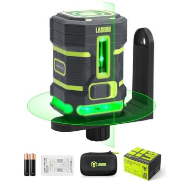 Imagem de LASGOO Nível de laser verde autonivelante, laser horizontal de 360° com linha de laser vertical, 4 níveis de brilho modo de pulso para construção de azulejos de piso, suporte em L, baterias e bolsa de