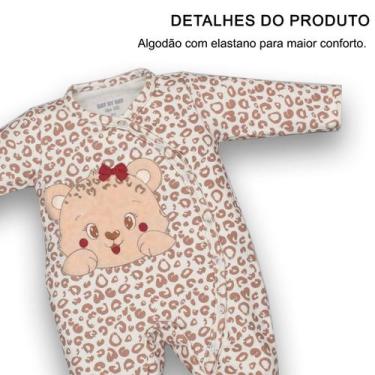 Imagem de Macacão Molecotton Bebê Menina Estampado Onça Marfim Upi Uli, RN