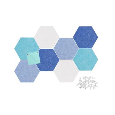 Imagem de Afumazi Placa de avisos de feltro, 8 peças de azulejos hexagonais de parede com adesivo removível, quadro de pinos de cortiça de 19 × 17 cm para sala de aula, casa, escritório (conjunto E, meio)