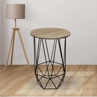 Imagem de Mesa Lateral de Canto Industrial Lizie Aramado Ferro Rústico Tampo mdf Redondo Rústico - Ahazzo Móveis