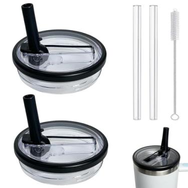 Imagem de WHOLELIVES Tampa flip à prova de vazamento de canudo de 1,134 g, substituição da tampa do copo sem derramamento para Stanley Tampa de copo de 1,134 g (pacote com 2 preto)