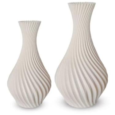 Imagem de Conjunto de 2 Vasos Decorativos em Espiral, Design Moderno, Preto e Branco, Impressão 3D (Branco)