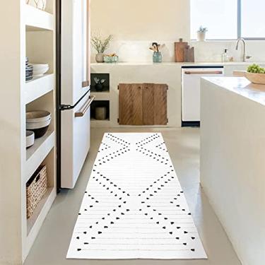 Imagem de HAOCOO Tapete de corredor de corredor 2'x6', tapete de ktichen geométrico moderno corredor para corredor, tapete lavável de algodão tecido diamante tapete branco tapete interior para entrada lavanderia quarto sala de estar