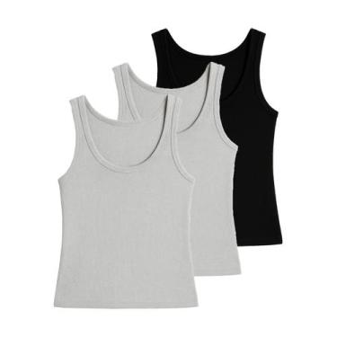 Imagem de Kit com 3 Blusas Feminina Regata Hering N1te Colorido, Cinza, XG