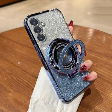 Imagem de MVVKKY Para M55 Ultra Thin Plating Tpu Glitter Stand Holder Case (Para M55/Azul SFZJ)