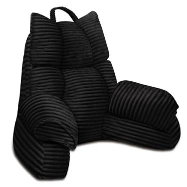 Imagem de RRPAHWTV Travesseiro Para As Costas Sentar Na Cama, De Leitura Com Espuma Viscoelástica Triturada Encosto Adulto, Braços Assistir Tv/Ler/Jogar/Descansar Cama Ou No Chão (Tinta Preta, Padrão)