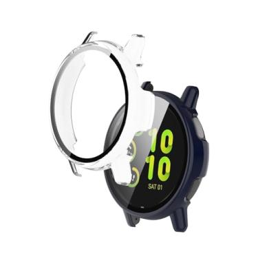 Imagem de Capa para Garmin Vivoactive® 6 Health and Fitness GPS Smartwatch, película rígida WUNIAK para PC, vidro temperado 9H, cobertura total, amortecedor à prova de choque, (pacote com 2, transparente + azul