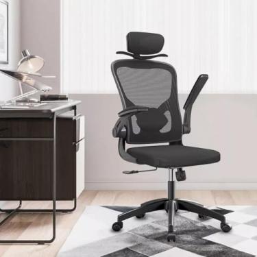 Imagem de Cadeira de Escritório Ergonômica, Encosto em Tela Mesh, Apoio de Cabeça Ajustável, Altura Regulável 115-125 cm, Preta