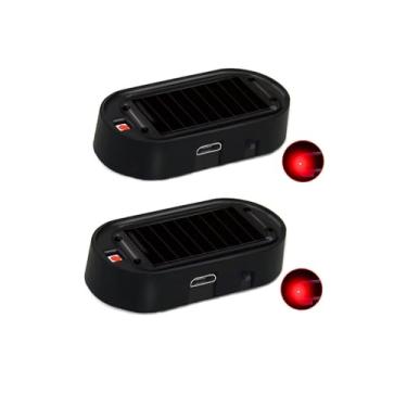 Imagem de ANKIA 2 peças de luz LED falsa de alarme de carro de energia solar, simulação de aviso falso, antirroubo, luz de segurança piscante, sistema de alarme de carro com porta USB, 2 luzes vermelhas (preto)