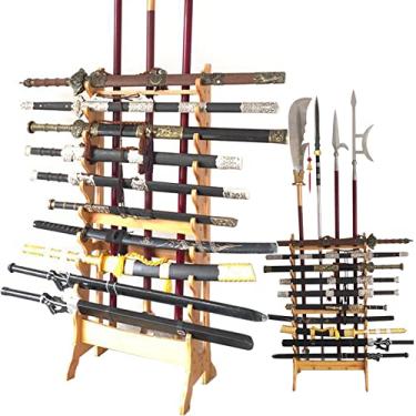 Imagem de Suporte de espada suporte de piso multicamada para espadas katanas, suporte vertical para katanas de 10 ou 12 níveis, suportes para exibição de espadas, suporte clássico de madeira para espadas, sopor