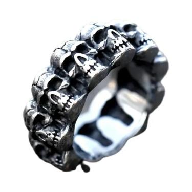 Imagem de Anel de Caveira Masculino Vintage - Aço Inoxidável 316L com Aegishjalm