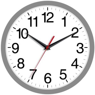 Imagem de Rohioue Relógio de parede moderno de 20 cm operado por bateria silencioso sem tique-taque pequeno relógio analógico decorativo para quarto, cozinha, banheiro, escritório, casa (cinza)