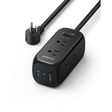 Imagem de Anker Régua De Energia Usb 332 - 6 Tomadas, Cabo De Extensão De 10 Pés, Fornecimento De Energia De 20 W Para Iphone Série 15, Proteção Contra Surtos De 300 J, Extensor De Tomada De 3 Lados, Design C