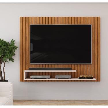 Imagem de Painel Ripe com Ripado Decorativo e 2 Prateleira de 15mm - Freijó/Off White DJ Móveis