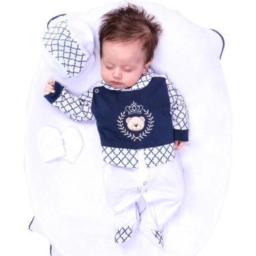 Imagem de Saída de Maternidade Menino Príncipe Urso Marinho com Branco 04 Peças 