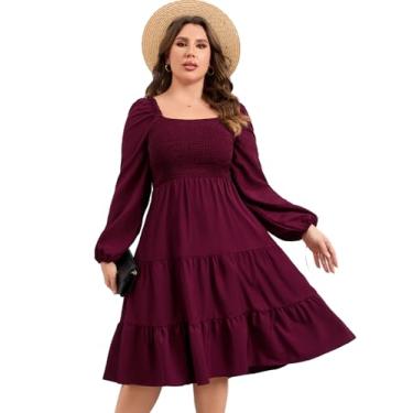Imagem de ShopWonder Vestidos de verão plus size, sem mangas, gola quadrada, franzido, plissado, evasê, maxi vestido, Verde longo, 4G