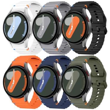 Imagem de Pacote com 6 pulseiras esportivas para Samsung Galaxy Watch 7 de 40 mm e 44 mm, pulseira de silicone macio sem lacunas para Galaxy Watch FE 6 5 4 mm de 40 mm e 44 mm/Watch 6/4 Classic 47 mm, 43 mm, 46