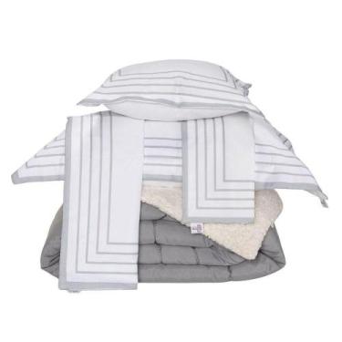 Imagem de Kit Edredom Queen Coberdrom Soft Hipercal/sherpa 5 Peças - Cinza - Don