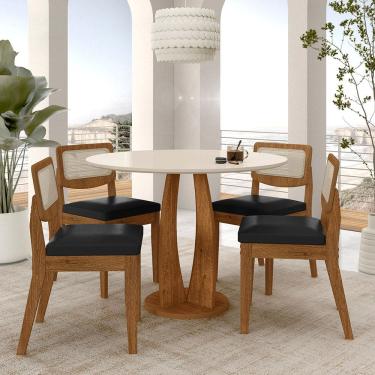 Imagem de Mesa Redonda Camogli 4 Cadeiras Sextavadas Freijó/off/corino Pto - M.a