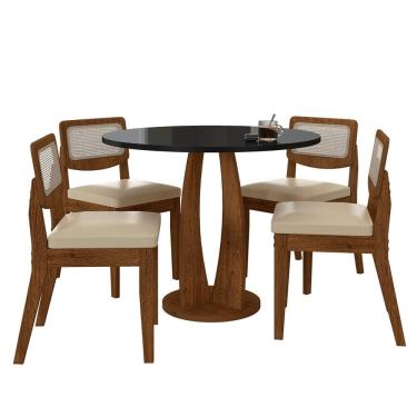 Imagem de Mesa Faenza Com 4 Cadeiras Sextavadas Freijó/preto/corino Bege - M.a