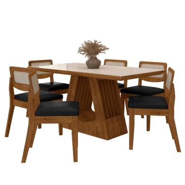 Imagem de Mesa Santiago Com 6 Cadeiras Sextavada Frei/off/corino Preto - M.a