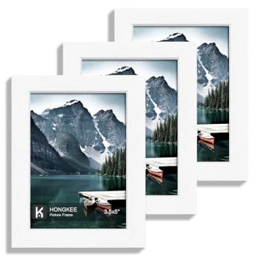 Imagem de Hongkee Conjunto de 3 porta-retratos de 9 x 12 cm – Feito de vidro real e moldura de madeira branca, foto pequena de 9 x 12 cm para exibição de parede ou mesa