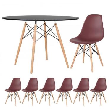 Imagem de Mesa Redonda Eames 120cm Preto + 6 Cadeiras Marrom