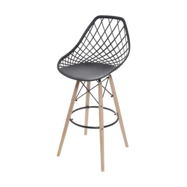 Imagem de Banqueta Kaila Em Polipropileno Preta Base Madeira