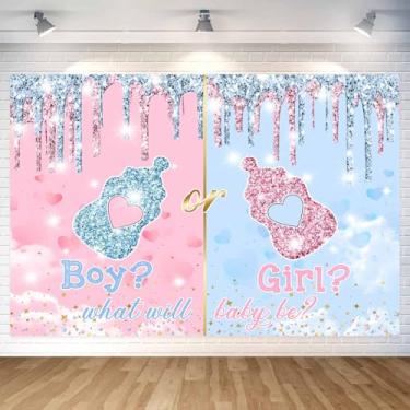 Imagem de Foto de fundo revelador de gênero de 1,8 x 1,8 m com glitter pingando rosa azul para meninos ou meninas para decoração de chá de bebê, suprimentos de festa, adereços de cabine de fotos