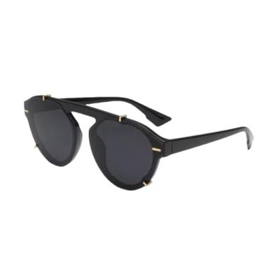 Imagem de Óculos de sol redondos Steam Punk masculino e feminino, com rebite UV400 (preto)