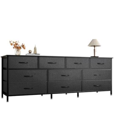 Imagem de Huuger Cômoda de 163 cm para quarto, cômoda longa com 10 gavetas de tecido, suporte de TV para TV de 55, 65, 70 polegadas, organizador de armazenamento de brinquedos para armário, preto