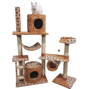 Imagem de Arranhador com Casinhas E Rede Para Gatos(Caramelo com patinhas)