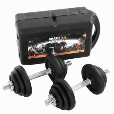 Imagem de Kit Maleta Halteres Completa 20kg Barra Anilha Dumbbell WCT