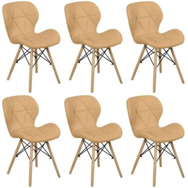 Imagem de Kit 06 Cadeiras Charles Eames Eiffel Slim Wood Estofada - Nude Escuro