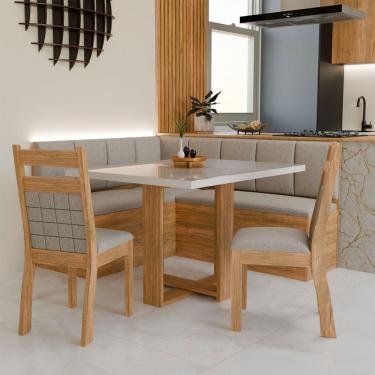 Imagem de Canto Alemão Prisma com 2 Cadeiras Marrom/Veludo Perola/Off White - Panorama Móveis