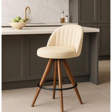Imagem de Banqueta Giratória com Assento Estofado e Base em MadeiraMel – Lara Exclusiva