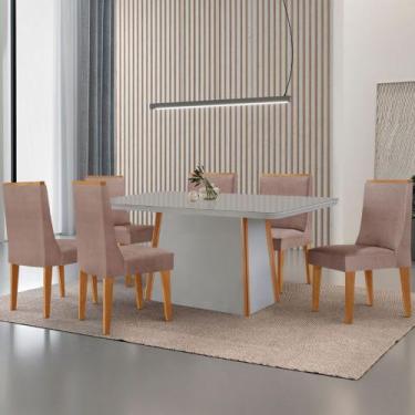 Imagem de Mesa de Jantar Diane 180cm Tampo MDF Vidro com 6 Cadeiras Lisboa Moder