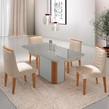 Imagem de Mesa de Jantar Isadora 120cm Tampo Canto Copo MDF Vidro com 4 Cadeiras