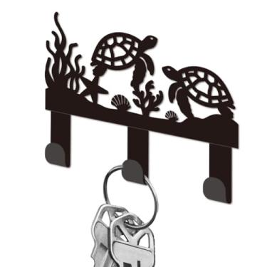 Imagem de DELORIGIN Porta-chaves de parede para tartarugas marinhas, mini ganchos pretos de ferro para chaveiros montados na parede, com 3 ganchos, pequenos cabides de chaves para bolsa, coleira de cachorro