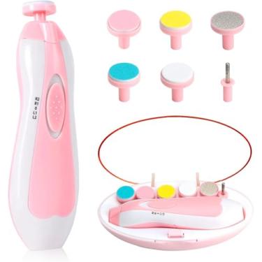 Imagem de Cortador Aparador De Unha Elétrico Bebê Infantil Kit de cortadores elétricos seguros para recém-nascidos e crianças – Cuidado, polimento e acabamento – Funciona com bateria (AA), rosa