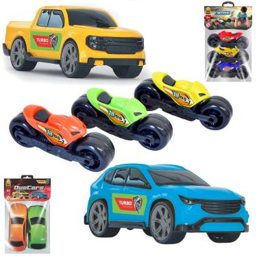 Imagem de Kit Veículos Mini Bs Toys: 2 Carrinhos e 3 Motos - Brinquedo Menino Presente
