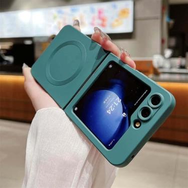 Imagem de Capa magnética fosca de silicone líquido para Samsung Z Flip ZFlip 6 5 4 3 ZFLIP6 com carregamento sem fio, verde escuro, para Z Flip6
