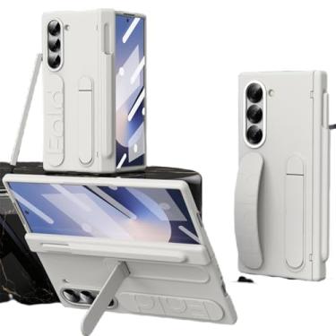 Imagem de Capa protetora de tela de vidro para Galaxy Z Fold 4/6 com suporte de pulseira articulado e compartimento para S Pen