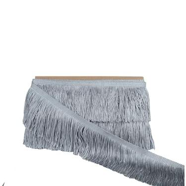 Imagem de HedongHexi Acabamento de franja Chainette, 1,5 m x 10,2 cm, costura de borla, para decoração faça você mesmo, acessórios de roupas, vestido de casamento latino (prata, 5 anos)