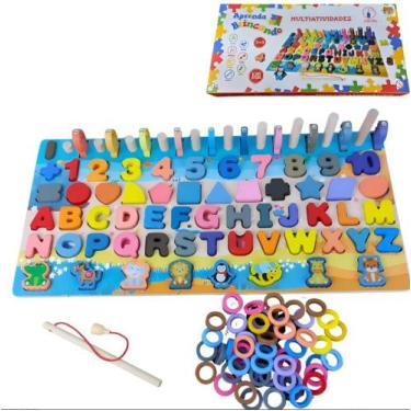 Imagem de Tabuleiro De Encaixar Montessoriano Educativo Números Letras Colorido 