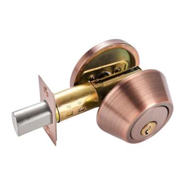 Imagem de FLCPJGV Fechadura de porta de ferrolho redondo, maçaneta interna e externa de aço inoxidável, cilindro único com chaves para entrada frontal de banheiro, Vermelho