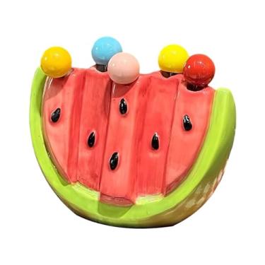 Imagem de YWJLQH Conjunto de 5 garfos de frutas fofos com decoração de pote de cerâmica, suporte criativo e reutilizável para salada, aperitivo, bolo, festa