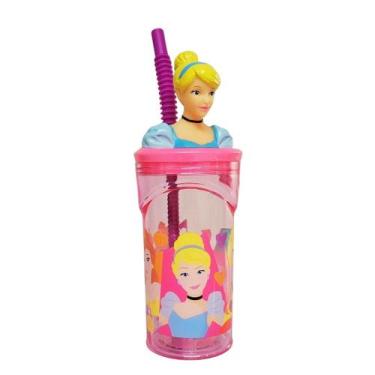 Imagem de Copo Infantil Cinderela 3D com Canudo 360ml Princesas Disney - Tuut - 